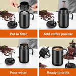 Set da caffè portatile per esterni con thermos in acciaio inossidabile e filtro per caffè a goccia., Black Cup+Drip Tray, Black Cup+Drip Tray+Spoon, White Cup+Drip Tray, White Cup+Drip Tray+Spoon