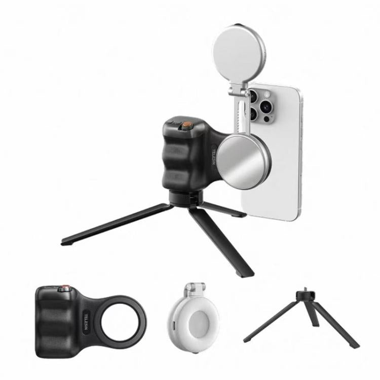 TELESIN Supporto magnetico per telefono, impugnatura per fotografia, telecomando assistente, White Camera Grip+Silver Fill Light, White Camera Grip+Tripod+Silver Fill Light, White Camera Grip+White Fill Light, White Camera Grip+Tripod+White Fill Light ...