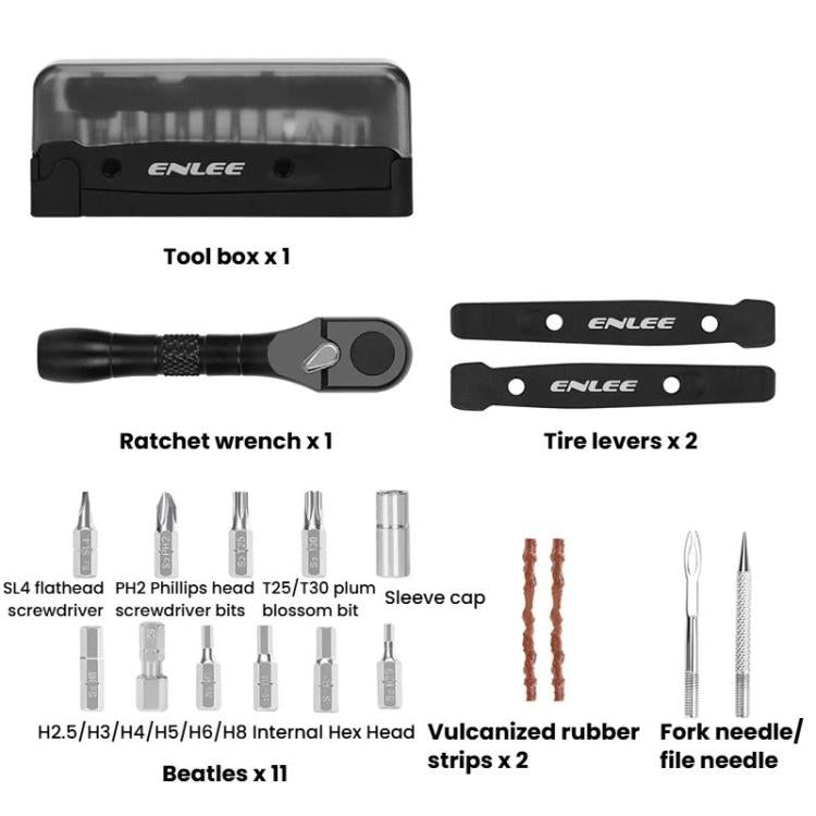 ENLEE EN59 Set di 19 chiavi a cricchetto per bicicletta, kit di attrezzi multifunzione portatile per la riparazione di biciclette., EN59 19pcs