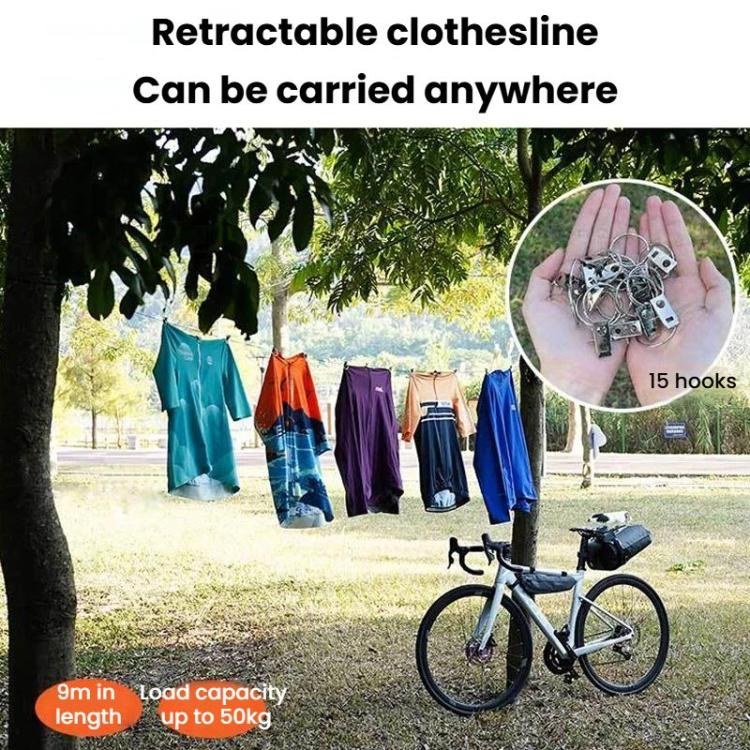 ENLEE YY-E1 Stendibiancheria portatile retrattile da 9 m per esterni, multifunzionale, per campeggio e per appendere i vestiti