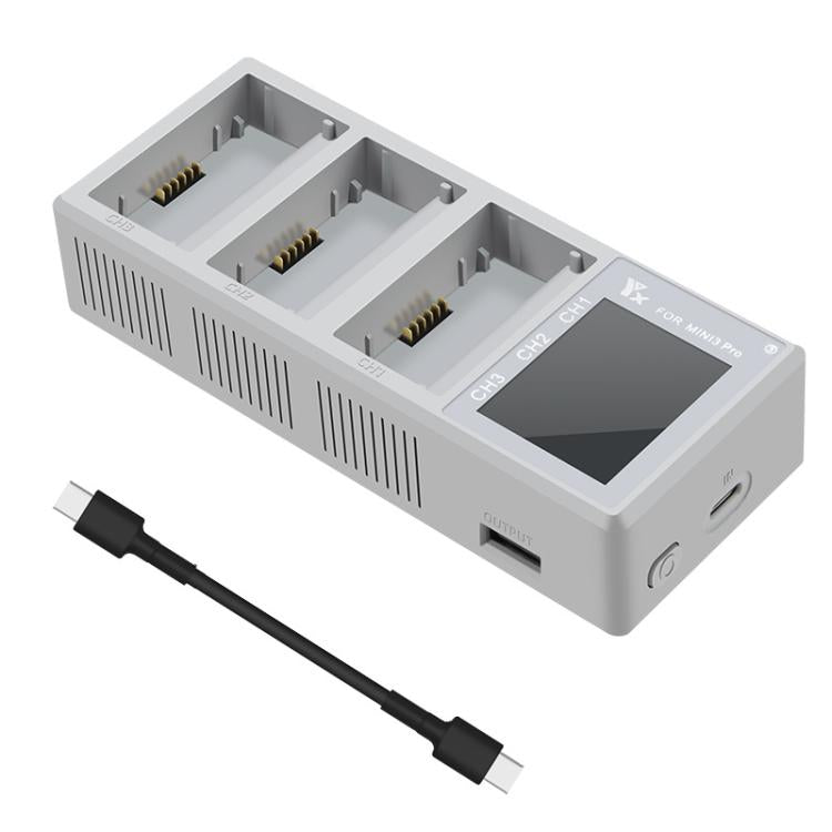 Hub di ricarica LCD a 3 alloggiamenti da 100 W YX per DJI Mini 5 Pro/4/3 con schermo a colori e stazione di ricarica rapida