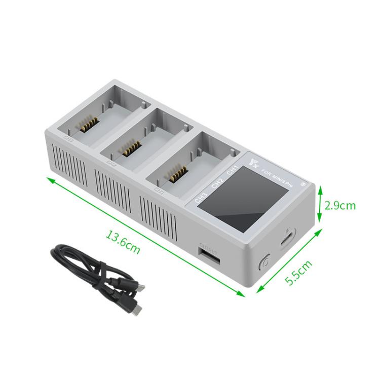 Hub di ricarica LCD a 3 alloggiamenti da 100 W YX per DJI Mini 5 Pro/4/3 con schermo a colori e stazione di ricarica rapida