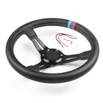 Volante per auto da 14 pollici (350 mm) in super pelle microfibra con patchwork tricolore, volante da gioco Drift