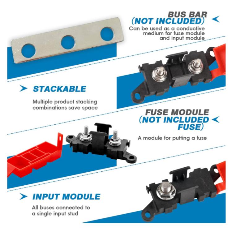 Portafusibili a forcella multi-uscita per modifiche automobilistiche da 200 A, 1 Output, 1 Input 1 Output, 1 Input 2 Outputs, 1 Input 3 Outputs, 1 Input 4 Outputs, 1 Input 5 Outputs, 1 Input 6 Outputs