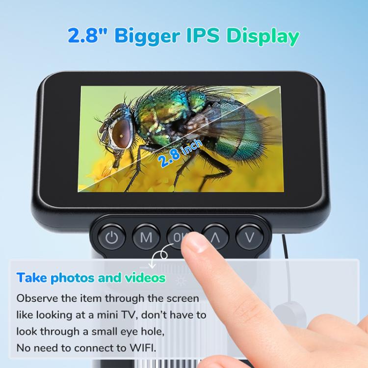 H013 Microscopio elettronico digitale portatile HD da 2,8 pollici, ricaricabile, per bambini, con luce