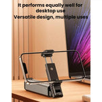 Supporto per telefono portatile pieghevole, girevole ed estensibile con clip.