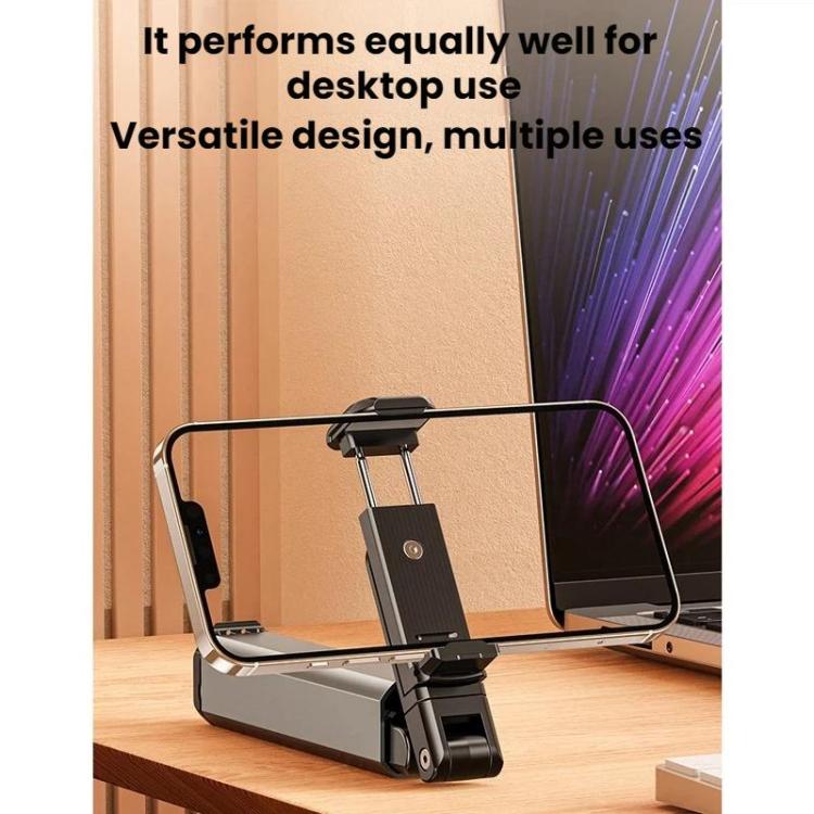 Supporto per telefono portatile pieghevole, girevole ed estensibile con clip.