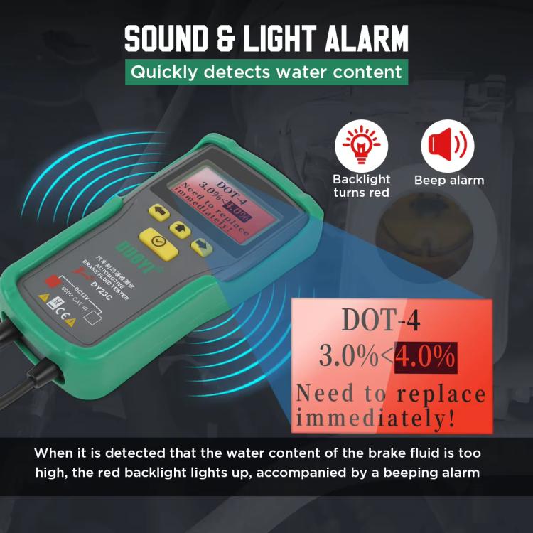 Tester digitale per il contenuto di acqua nel liquido freni auto DUOYI con allarme sonoro e luminoso., DY23C