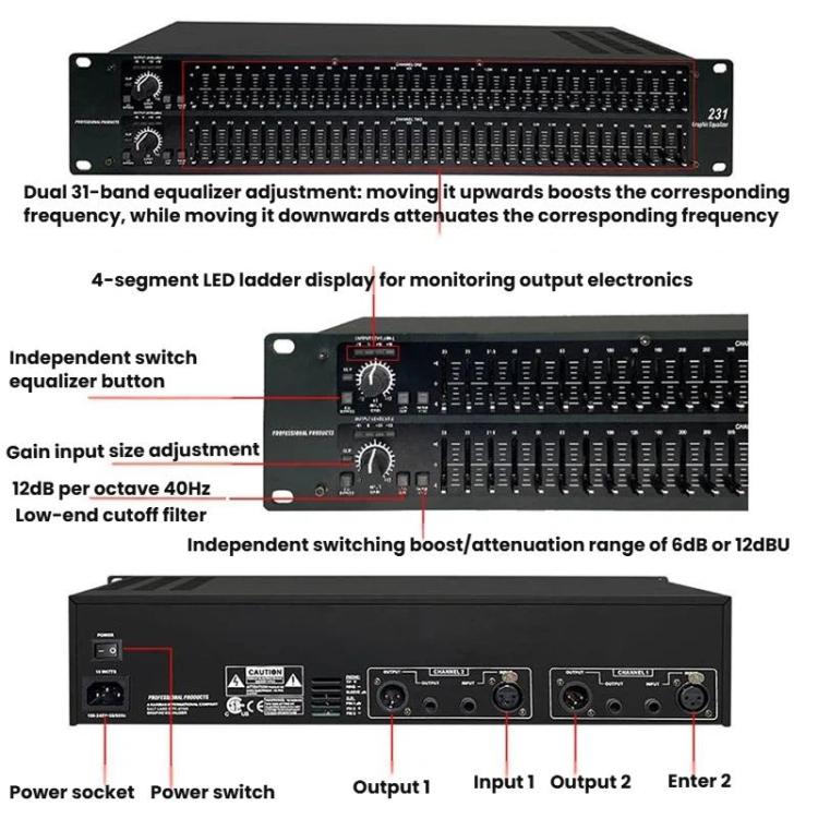 Equalizzatore audio 31 bande 25W per impianti domestici