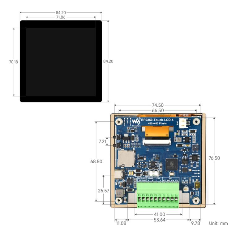 Scheda di sviluppo ad alte prestazioni WAVESHARE RP2350 con risoluzione 480 x 480., With Touch Screen