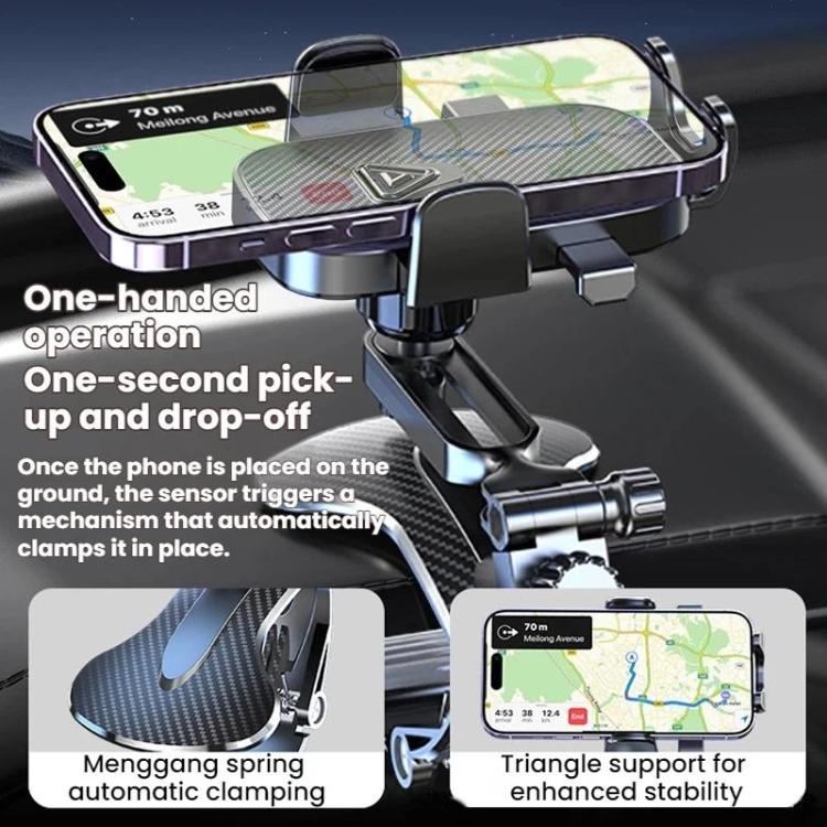 Supporto per telefono da auto con rotazione a 360 gradi e clip a coccodrillo per cruscotto., Mirror Finish, Textured Finish