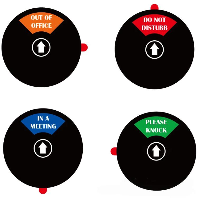 Cartello adesivo 4 in 1 da 5 pollici per porta di ufficio/sala riunioni: Fuori ufficio/Non disturbare/In riunione/Si prega di bussare, 4-In-1 Black, 4-In-1 Silver