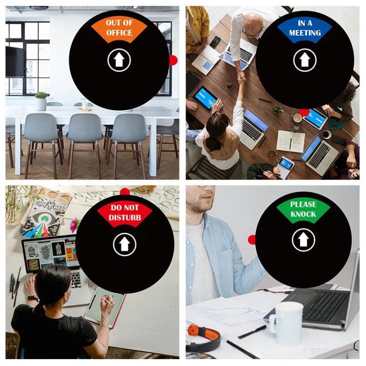 Cartello adesivo 4 in 1 da 5 pollici per porta di ufficio/sala riunioni: Fuori ufficio/Non disturbare/In riunione/Si prega di bussare, 4-In-1 Black, 4-In-1 Silver