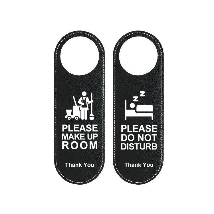 Cartello reversibile in pelle per porta di hotel: "Si prega di preparare la camera e non disturbare" (appendere reversibile)., Hotels Door Sign