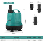 Pompa sommergibile per acquario con aspirazione dal basso per la rimozione dei rifiuti, il cambio dell'acqua e la filtrazione sul fondo., EB-A300 5w, EB-A600 8w, EB-A800 18w, EB-A1000 25w, EB-A1500 40w, EB-A2500 60w, EB-A4000 90w