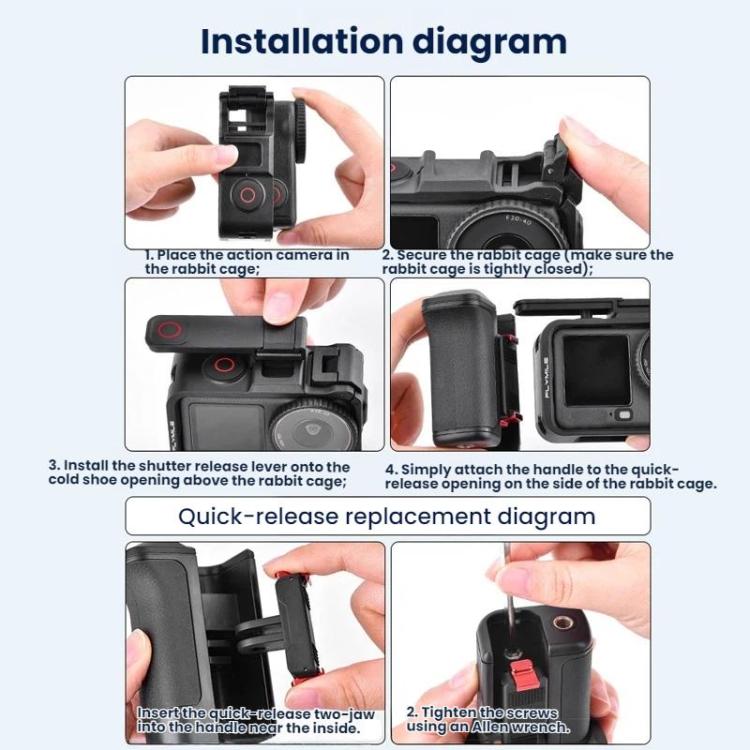 Per DJI Osmo Action 6 Flymile Gabbia a sgancio rapido Telaio protettivo Telaio Fotografia di strada Kit maniglia