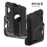 Porta carte magnetico in metallo con supporto per telefono, blocco RFID e cinturino elastico per AirTag di seconda generazione e AirTag di prima generazione.