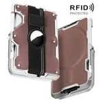 Porta carte magnetico in metallo con supporto per telefono, blocco RFID e cinturino elastico per AirTag di seconda generazione e AirTag di prima generazione.