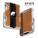Porta carte magnetico in metallo con supporto per telefono, blocco RFID e cinturino elastico per AirTag di seconda generazione e AirTag di prima generazione.