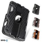 Porta carte magnetico in metallo con supporto per telefono, blocco RFID e cinturino elastico per AirTag di seconda generazione e AirTag di prima generazione.