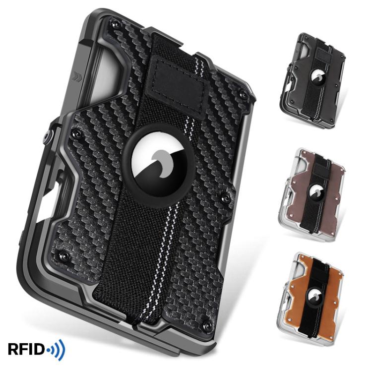Porta carte magnetico in metallo con supporto per telefono, blocco RFID e cinturino elastico per AirTag di seconda generazione e AirTag di prima generazione.