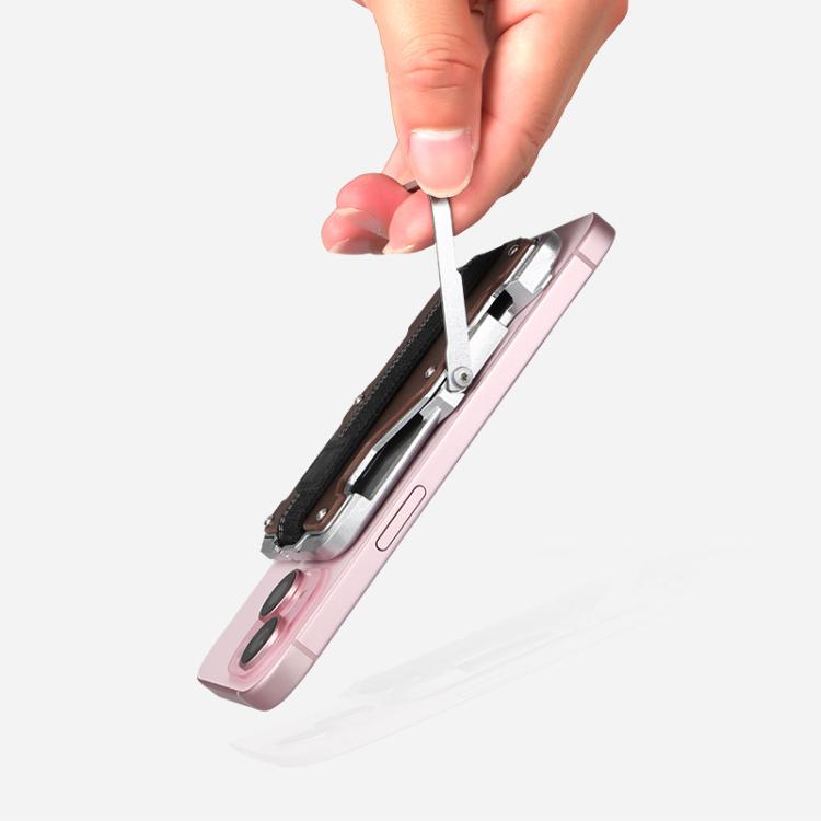 Porta carte magnetico in metallo con supporto per telefono, blocco RFID e cinturino elastico per AirTag di seconda generazione e AirTag di prima generazione.