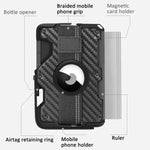 Porta carte magnetico in metallo con supporto per telefono, blocco RFID e cinturino elastico per AirTag di seconda generazione e AirTag di prima generazione.