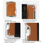 Porta carte magnetico in metallo con supporto per telefono, blocco RFID e cinturino elastico per AirTag di seconda generazione e AirTag di prima generazione.
