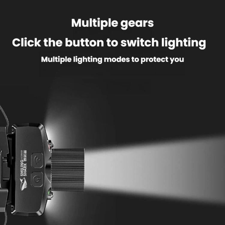 Lampada frontale a LED meccanica da esterno con zoom e luce diffusa, ricaricabile, ideale per la corsa notturna e la pesca., SMILING SHARK TD-0187A, SMILING SHARK TD-0187B