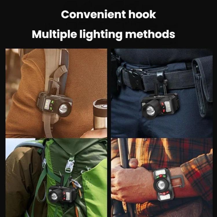 Lampada frontale a LED meccanica da esterno con zoom e luce diffusa, ricaricabile, ideale per la corsa notturna e la pesca., SMILING SHARK TD-0187A, SMILING SHARK TD-0187B
