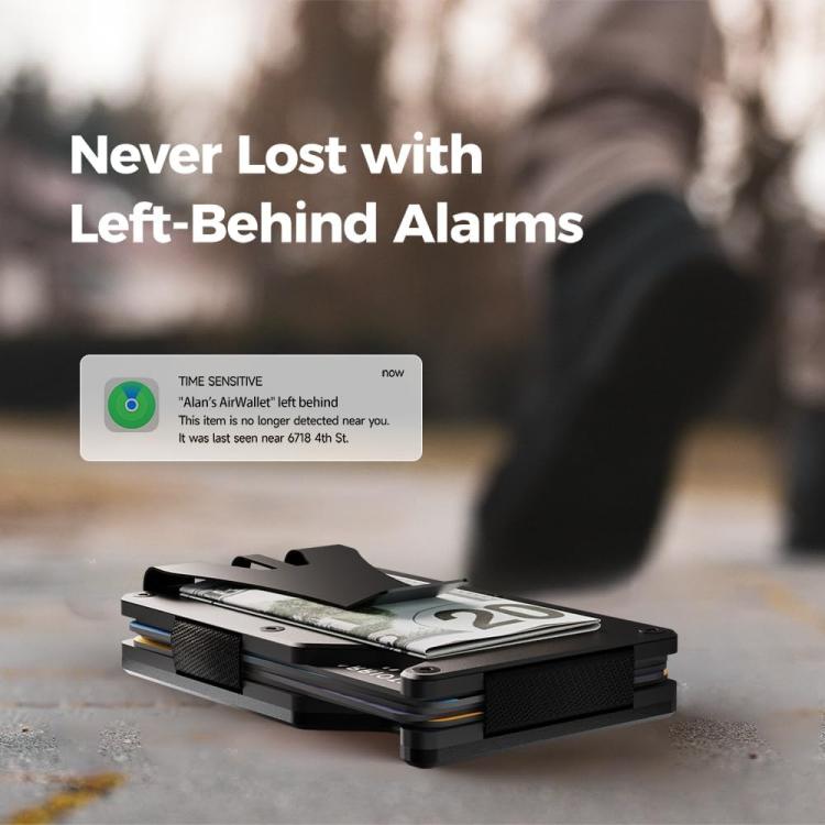 Portafoglio in metallo con funzione "Trova il mio" integrata, chip di localizzazione e blocco RFID, porta carte in alluminio anti-smarrimento con avviso sonoro.