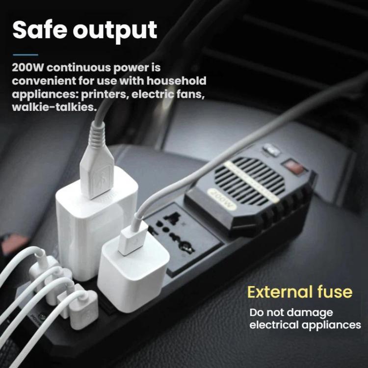 Inverter di potenza mini per auto BYGD da 200 W, da 12 V a 220 V.
