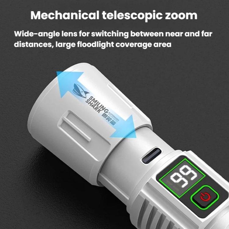 SMILING SHARK SD-5424A Torcia portatile super luminosa con display digitale, gancio, zoom e telescopica, ideale per esterni., SD-5424A