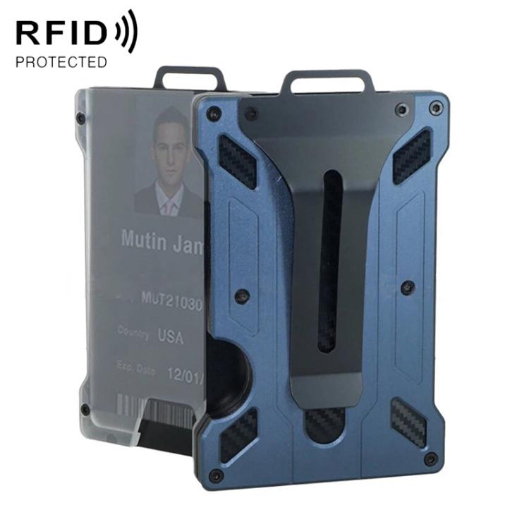 Porta badge in alluminio con protezione RFID e finestra trasparente per la carta, portafoglio in metallo per tessere identificative con clip da cintura.