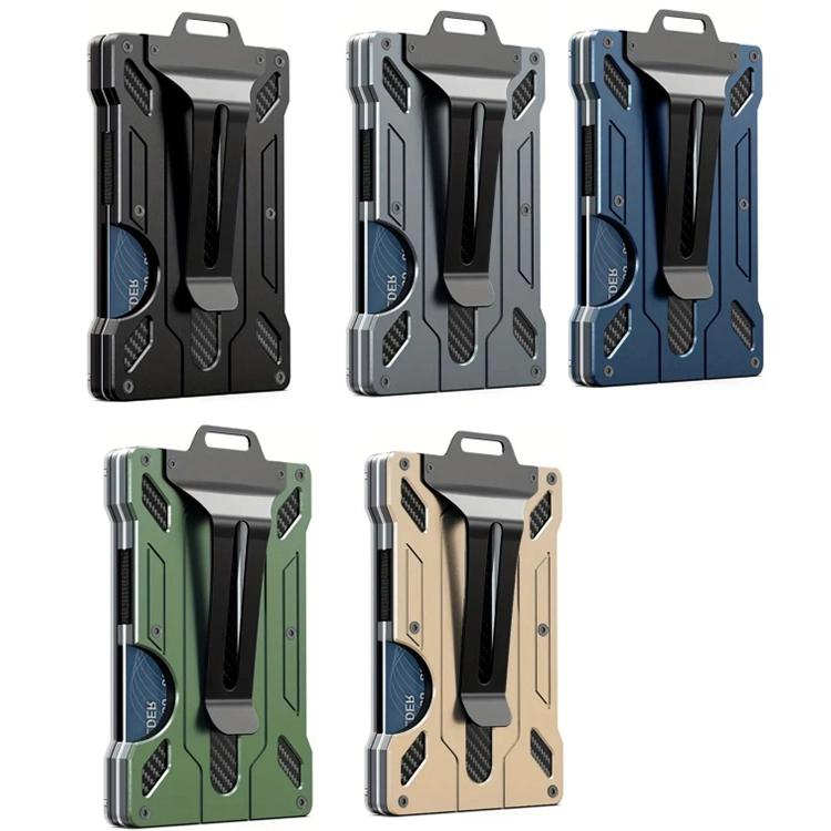 Porta badge in alluminio con protezione RFID e finestra trasparente per la carta, portafoglio in metallo per tessere identificative con clip da cintura.