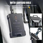 Porta badge in alluminio con protezione RFID e finestra trasparente per la carta, portafoglio in metallo per tessere identificative con clip da cintura.