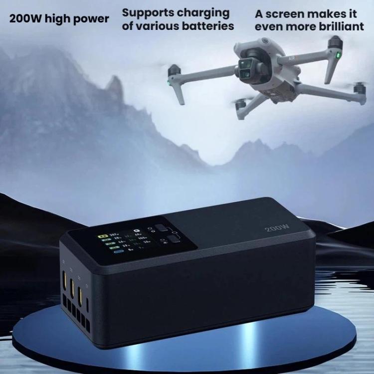 Caricabatterie a 3 canali LKTOP UC342 da 200 W per DJI Air 3 / 3S, ideale per fotografia aerea., US Plug, EU Plug