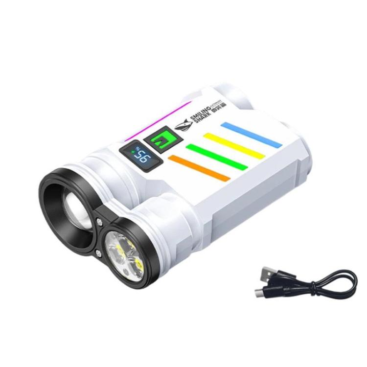 SMILING SHARK SD-5273 Torcia portatile ad alta luminosità con display digitale, ricaricabile tramite USB, con funzione di luce spot e diffusa., SD-5273