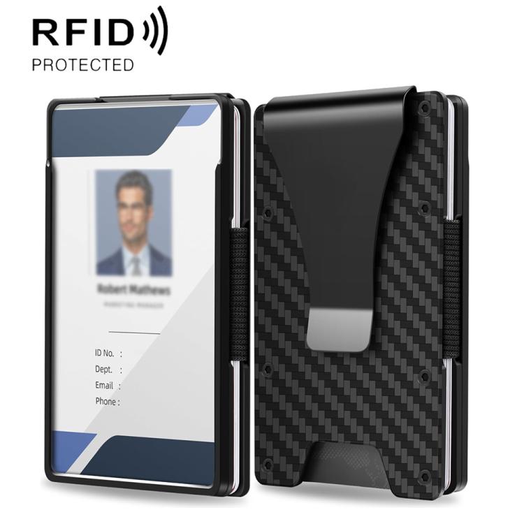 Porta badge e portafoglio per carte ultra sottile in alluminio con protezione RFID, custodia per targhetta e porta carte di credito in metallo.