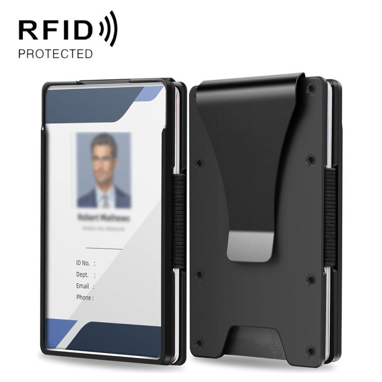 Porta badge e portafoglio per carte ultra sottile in alluminio con protezione RFID, custodia per targhetta e porta carte di credito in metallo.
