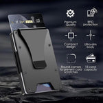Porta badge e portafoglio per carte ultra sottile in alluminio con protezione RFID, custodia per targhetta e porta carte di credito in metallo.