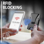 Porta badge e portafoglio per carte ultra sottile in alluminio con protezione RFID, custodia per targhetta e porta carte di credito in metallo.