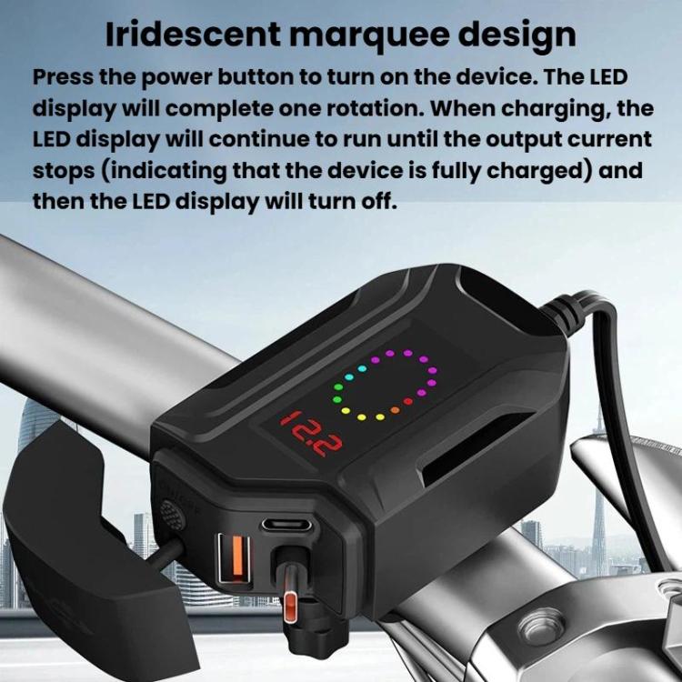 CS-2035A1 Caricabatterie per telefono da moto impermeabile IP65 e antipolvere con cavo di ricarica USB retrattile, CS-2035A1