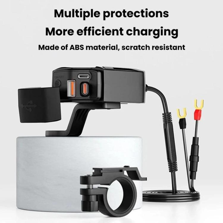 CS-2035A1 Caricabatterie per telefono da moto impermeabile IP65 e antipolvere con cavo di ricarica USB retrattile, CS-2035A1