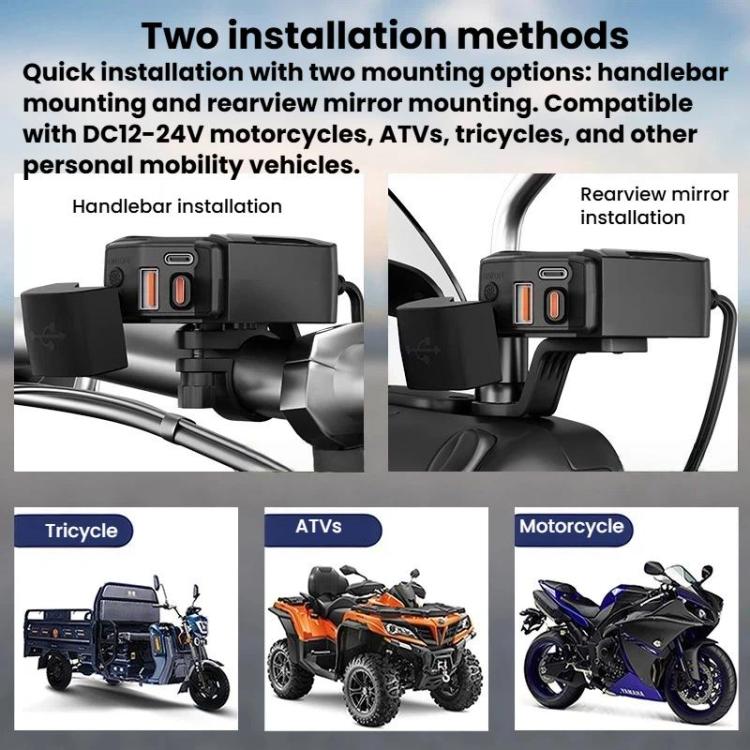CS-2035A1 Caricabatterie per telefono da moto impermeabile IP65 e antipolvere con cavo di ricarica USB retrattile, CS-2035A1