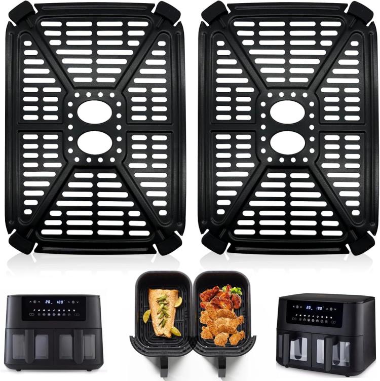 Confezione da 2 vassoi per frittura ad aria e vaschetta raccogligocce per friggitrice ad aria digitale a doppio cestello Holstein Housewares da 8,4 QT.