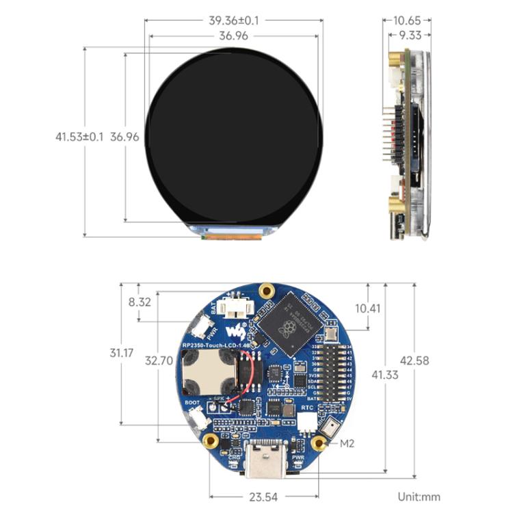 La scheda di sviluppo per microcontrollore ad alte prestazioni WAVESHARE RP2350 è dotata di un display touchscreen rotondo da 1,46 pollici., 32868