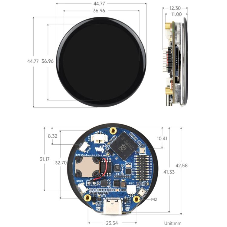 La scheda di sviluppo del microcontrollore ad alte prestazioni WAVESHARE RP2350 è dotata di un display touchscreen rotondo da 1,46 pollici, 32867
