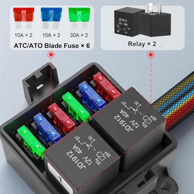 Scatola portafusibili e relè impermeabile precablata a 6 vie per auto, portafusibili e relè per autoveicoli, 12V 5-Pin, 24V 4-Pin, 24V 5-Pin, 12V 4-Pin