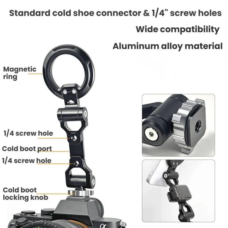 Supporto magnetico pieghevole per telefono con slitta a freddo, fotocamera per riprese orizzontali e verticali, streaming live e fotografia., Holder